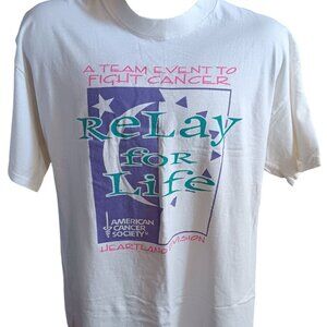 Vintage XL T-Shirt Relay For Life 1990's Cancer Fight Delta Pro Weight White